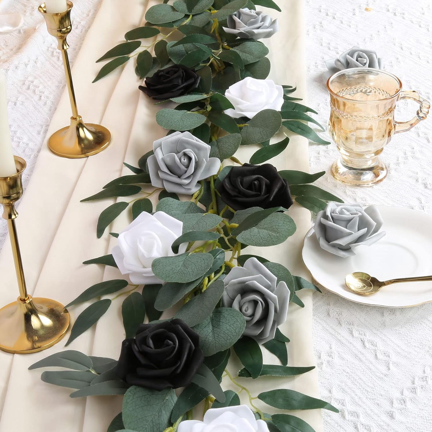 100pcs Black Roses Artificial Flowers,3inch White Foam Fake Rose Heads Stemless Gray Faux Flowers Bulk for DIY Crafts,Cake Wedding,Baby Shower Centerpieces Decor(Black,White,Gray)