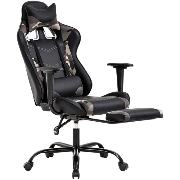 BestOffice PC Gaming Chair Ergonomic, Lumbar Support Headrest Arms Footrest Modern Task Rolling Swivel High Back PU Leather for Women Adults, Camo