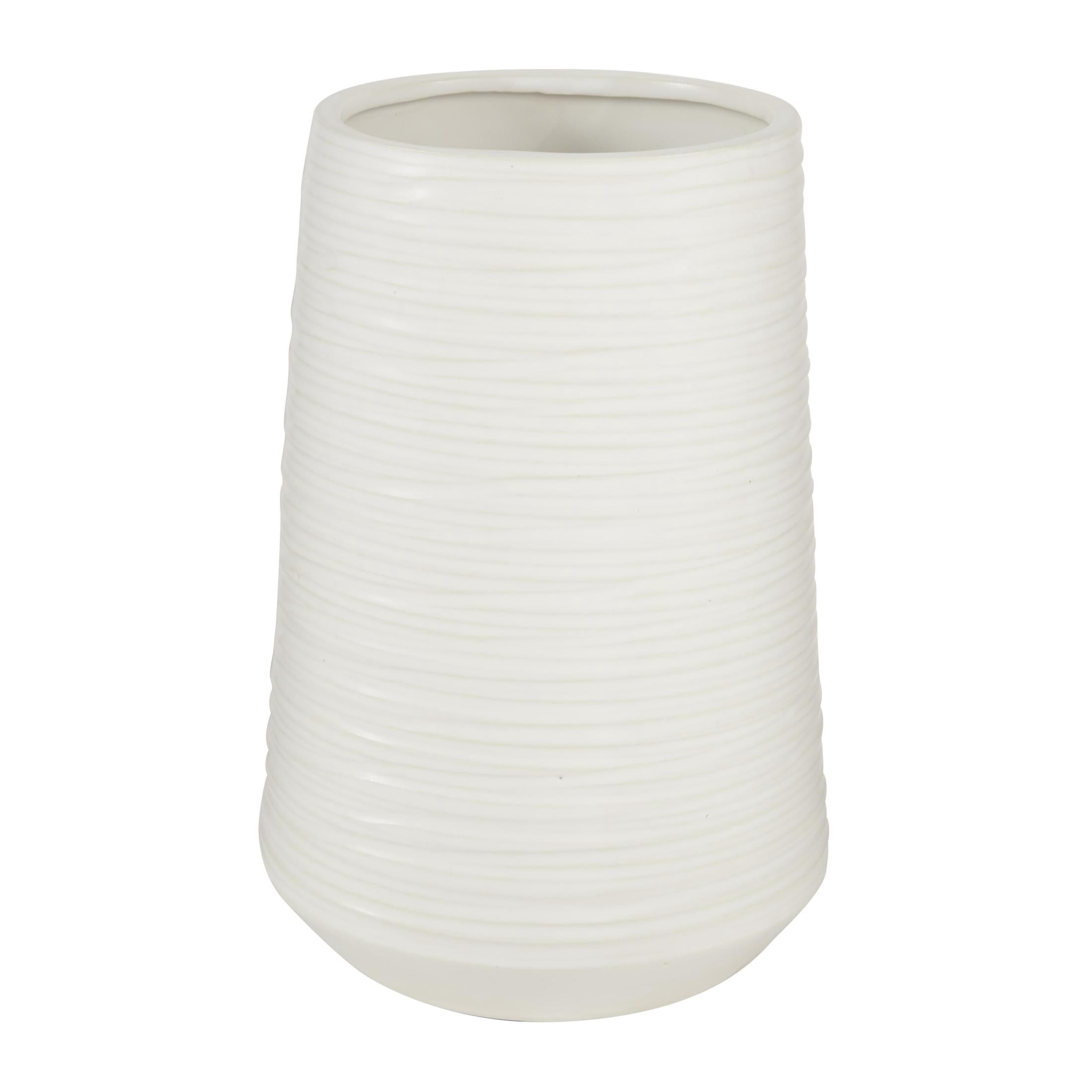 CosmoLiving by Cosmopolitan 9" Ribbed White Porcelain Ceramic Vase