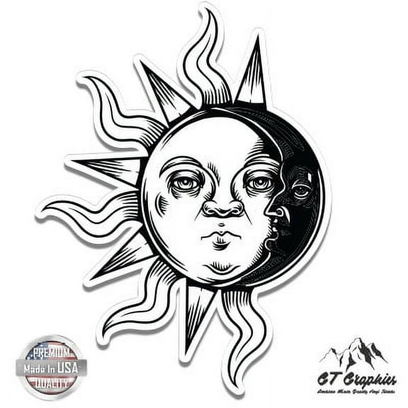 Sun Moon Celestial - 3" Vinyl Sticker - For Car Laptop I-Pad Phone Helmet Hard Hat - Waterproof Decal