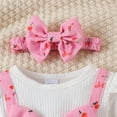 thumbnail image 3 of WOYY Newborn Girls Floral Ribbed Long Sleeve Romper Baby Jumpsuit with Headband, Sizes 1-3M, 3 of 7