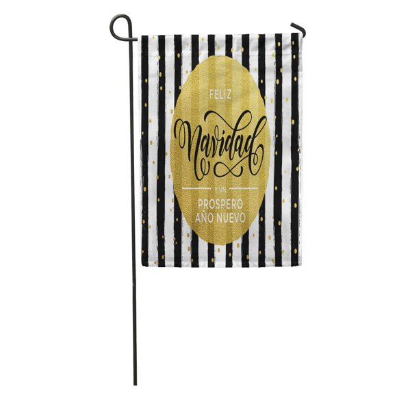 POGLIP Merry Christmas Feliz Navidad Spanish Text Gilding Black Stripes Snowflakes Garden Flag Decorative Flag House Banner 12x18 inch