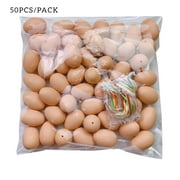 Worallymy 50Pcs Easter Eggs Plastic Fake Eggshell Simulation DIY Graffiti Egg Toy Kids Gift, with Rope, Light Yellow