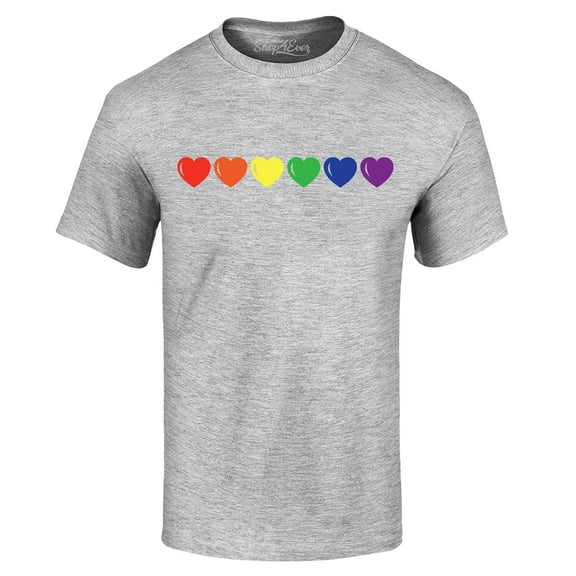 Shop4Ever Men's Rainbow Heart Row Gay LGBTQ Pride Graphic T-shirt X-Large Sports Grey