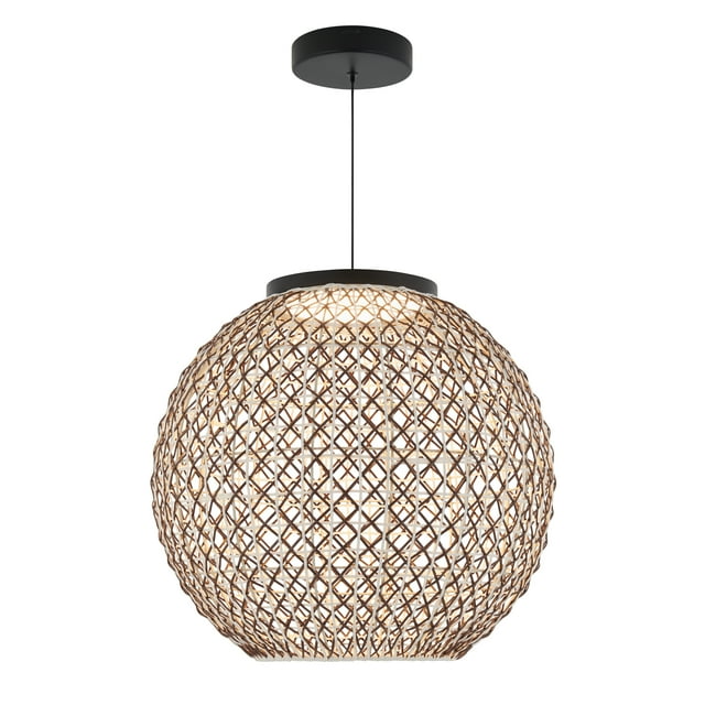 Artika Benson Exotic Integrated LED Pendant Light, Black and Rattan