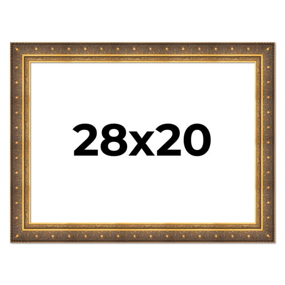 28x20 Frame Vintage Gold Solid Wood Picture Frame | 2.5 Inch Moulding Width | Ornate Bronze Museo