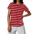 thumbnail image 2 of Hfnxid Womens Summer Top Striped Short Sleeve T-Shirts Crewneck Slim Fit Basic Tops Summer Casual Loose Fit Vacation Tee Red S, 2 of 10
