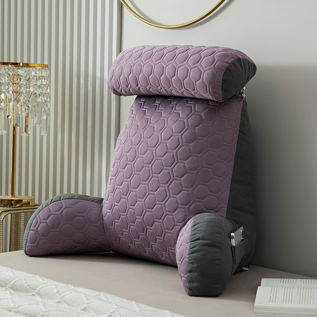 Reading Pillow with Arms – Backrest Cushion for Sitting Up in Bed, Standard Size with Washable Cover and Side Pockets