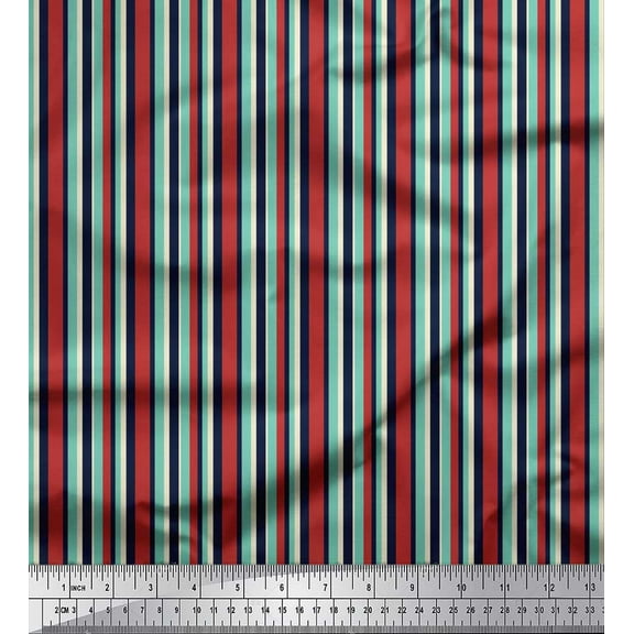 Soimoi Blue Cotton Voile Fabric Colorful Vertical Stripe Decor Fabric Printed Yard 42 Inch Wide