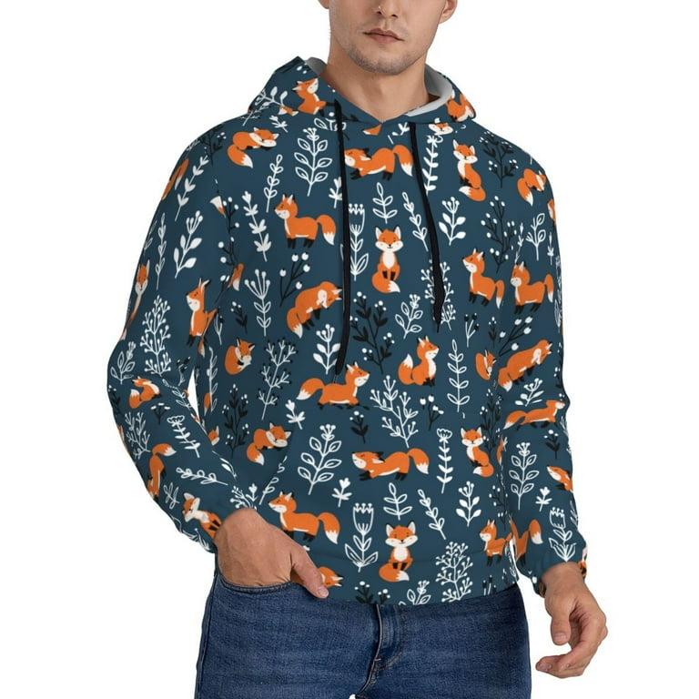 Lukts Cute Fall Fox Pattern Pullover Hoodie Men s Athletic Hoodies Sweatshirt for Men Large