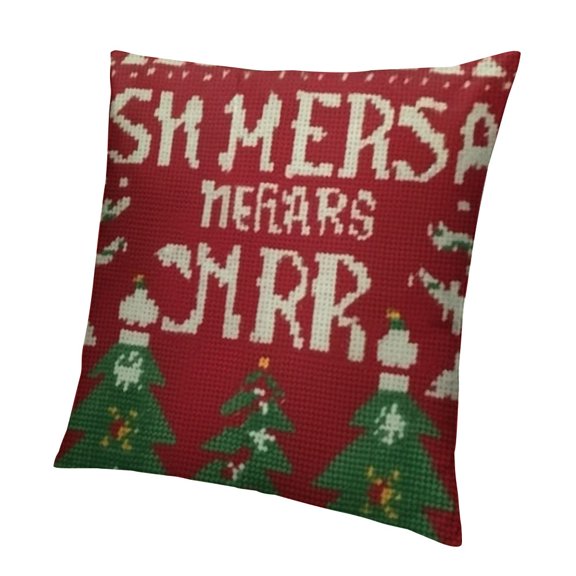 BANET Merry Christmas Pillow Cover Merry Christmas Trees Green Red Farmhouse Square Cushion Covers Decorative for Living Room,Sofa,Couch,Office 12x12in