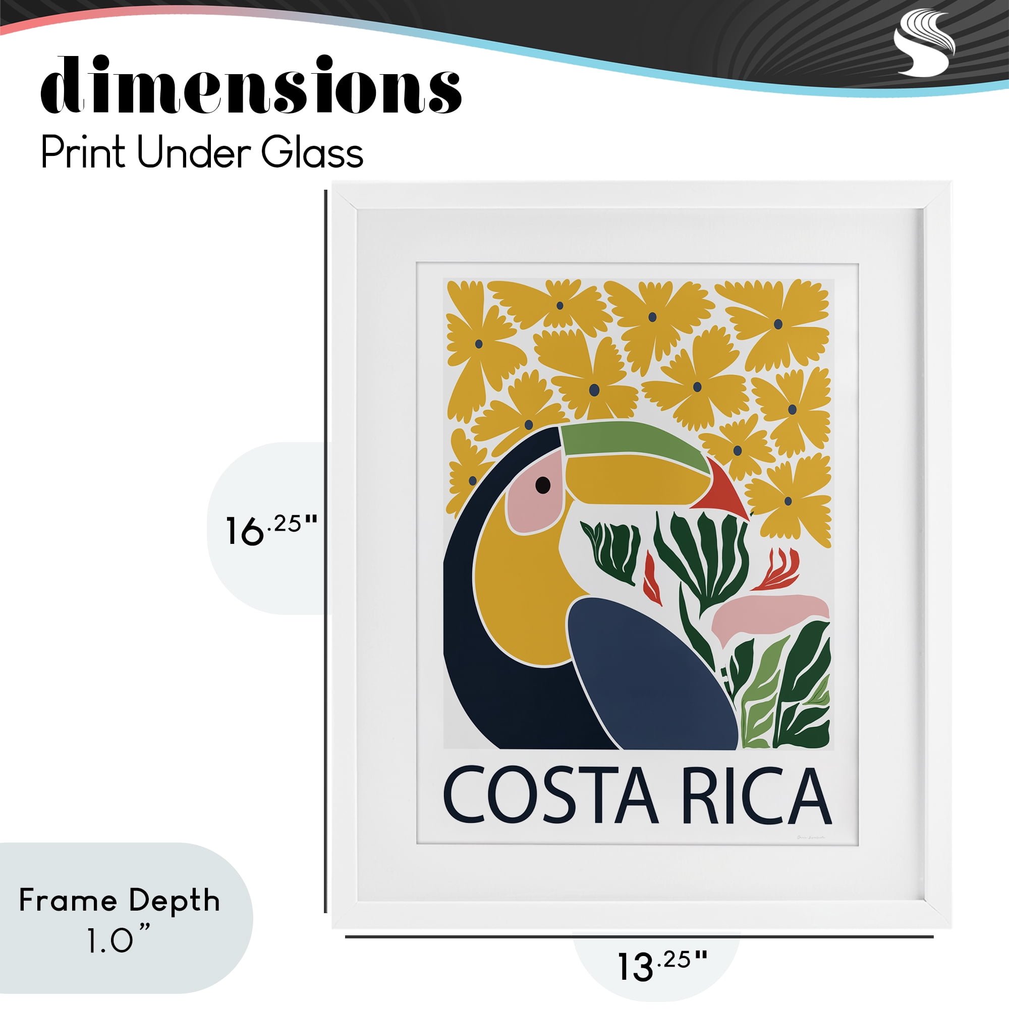 Stupell Industries Tropical Toucan & Flowers White Framed Print Under Glass, design by Omar Escalante