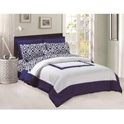 Legacy Decor 8pc Navy Blue and White Microfiber Comforter Set, Sheet Set Included, King Size