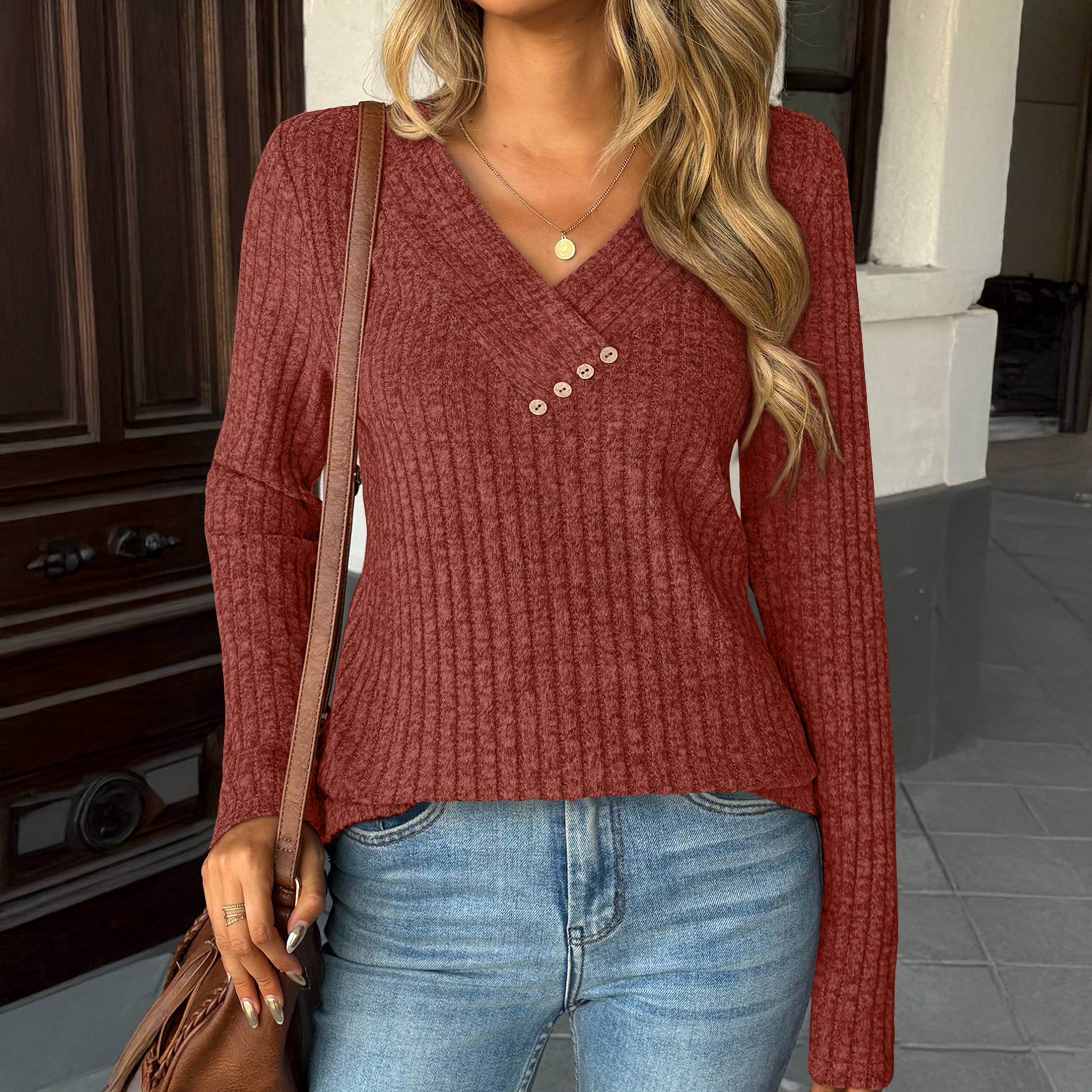 SUNBS Women's Long Sleeve V-Neck Tunic Sweater Top photo 4