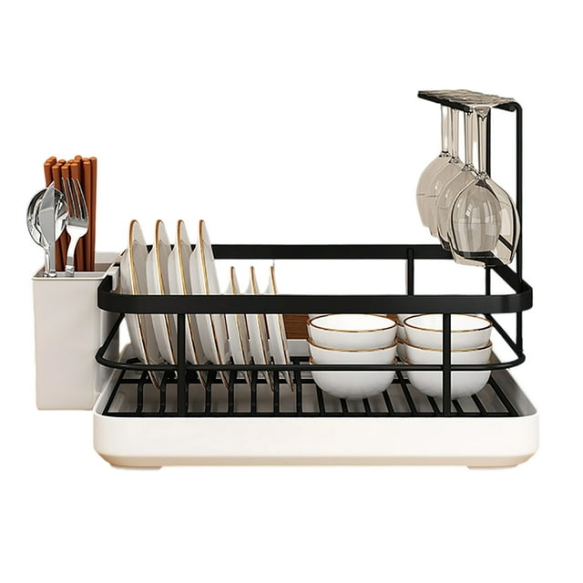 Drain Rack for Kitchen Counter Multifunctional Dish Drying Rack with Removable Utensil Holder Tray and Metal Construction in Gold/Black/White Style for Efficient Dish Drying on Busy Cooks Platforms
