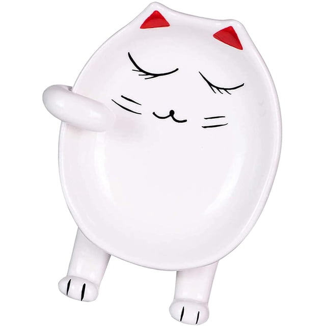 Ceramic Spoon Rest for Kitchen - Spoon Holder for Stove Top, Cute Kitty Shape, Multifunctional Kitchen Utensil Holder, Kitchen Decoration (Red)