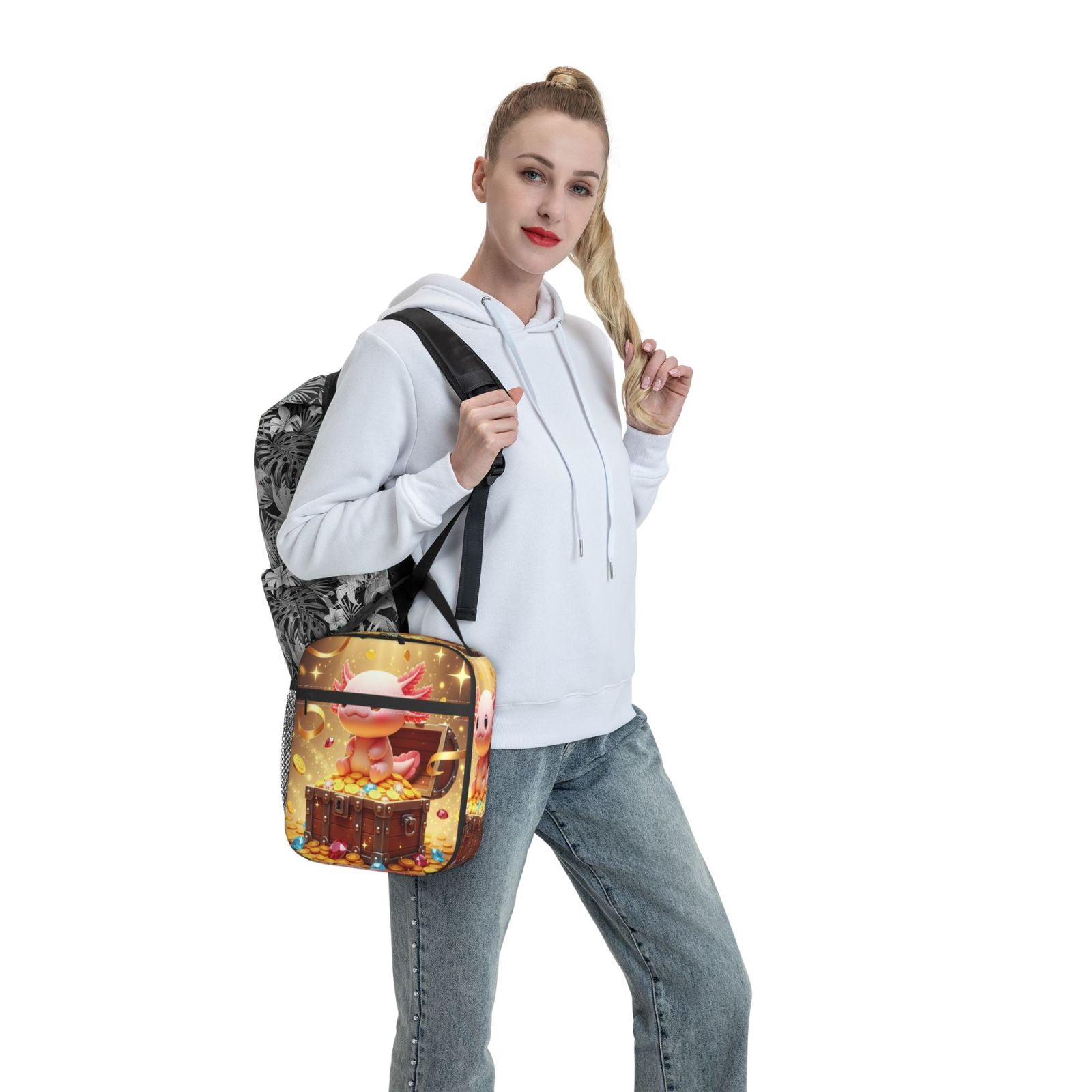 Lunch Bag For Women Men Insulated Portable Lunch Box Bento Box Office Picnic Travel Cooler Bag Cute Cartoon Axolotl 5