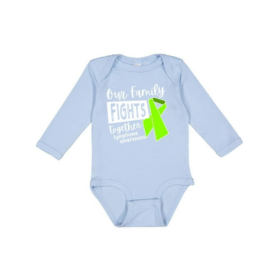 Inktastic Our Family Fights Together Lymphoma Awareness Lime Ribbon Boys or Girls Long Sleeve Baby Bodysuit