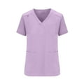 thumbnail image 5 of Womens Scrubs Set Two Piece Outfits V Neck Short Sleeve Cute Scrub Nursing Top Medical Scrubs High Waisted Scrubs Joggers Pants Pantalones De Chef Para Mujer, Purple L, 5 of 7