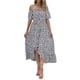 thumbnail image 5 of VISgogo Vestido de mujer, estampado floral, hombros descubiertos, manga corta, decoración de botones, dobladillo con volantes, vestido de blusón VISgogo  moda, 5 of 9
