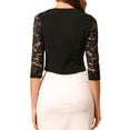 thumbnail image 3 of INSPIRE CHIC Valentine's Day Women's Floral Lace Shrug Top 3/4 Sleeve Open Front Work Office Cardigan Formal Bolero XS Black, 3 of 8