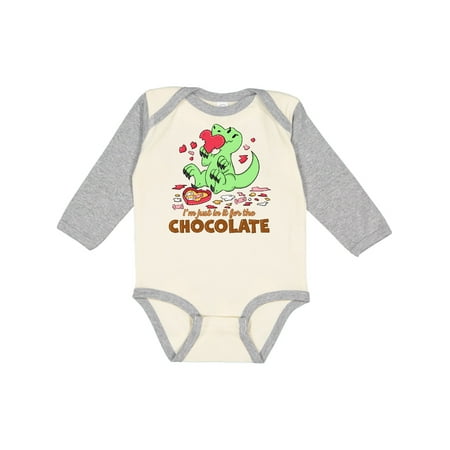 

Inktastic I m Just in it for the Chocolate cute Valentine s Dinosaur Gift Baby Boy or Baby Girl Long Sleeve Bodysuit