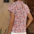 thumbnail image 4 of Wycnly Womens Shirts Beach Boho Ruffle Sleeve Vintage Tee Tops Summer Short Sleeve Round Neck Ladies Floral Print Tops and Blouses Red s, 4 of 7