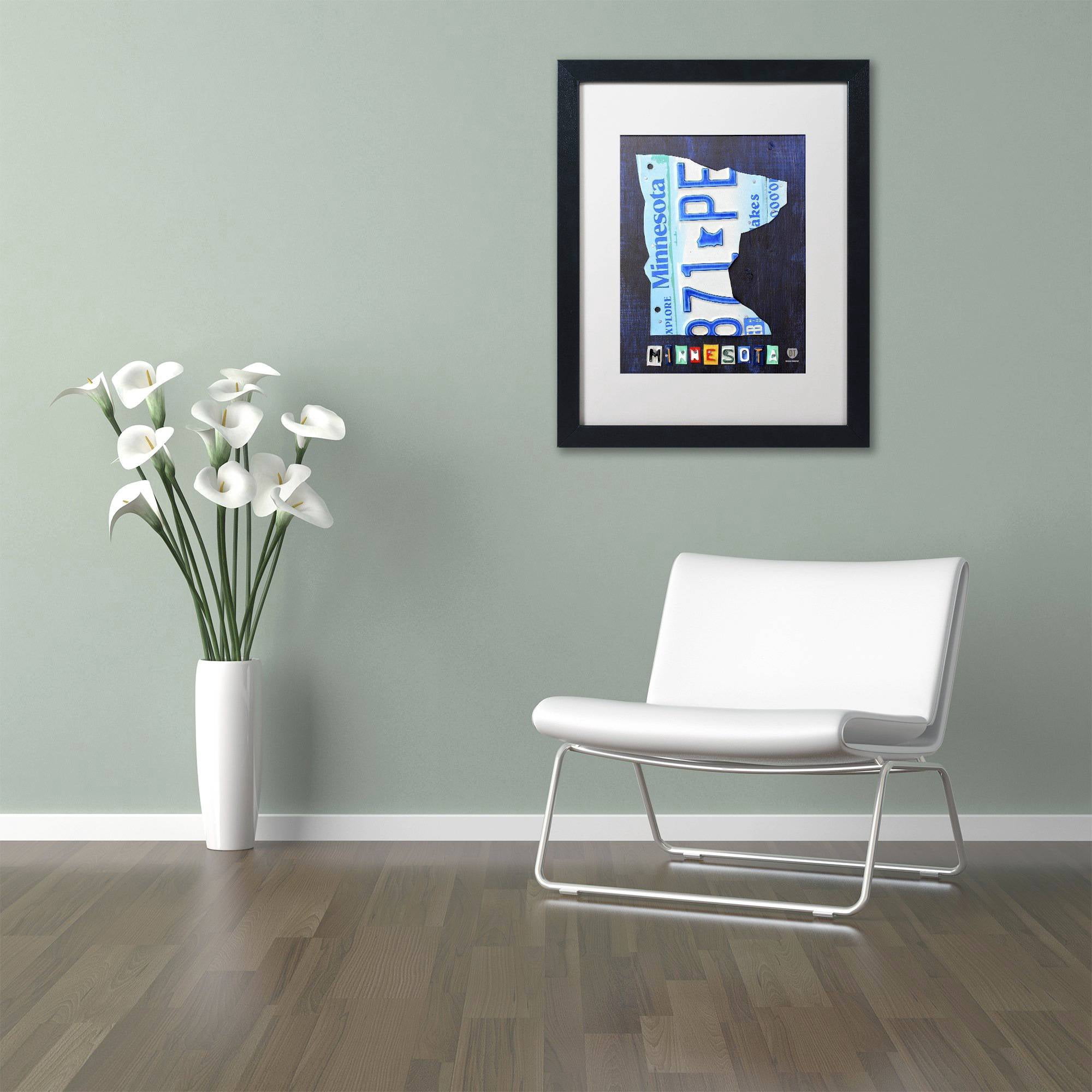 Trademark Fine Art 'Minnesota License Plate Map' Canvas Art by Design Turnpike, White Matte, Black Frame
