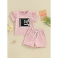 thumbnail image 2 of FEORJGP Toddler Baby Girls 2 Piece Summer Pink Outfit 0-3Y Infant Short Sleeve T-Shirt Letter Print Shirt Crew Neck Tops and Elastic Shorts Set Loose Casual Cute Clothes, 2 of 9