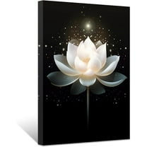 ZHONGYUTONG Black and White Zen Canvas Wall Art Glowing White Lotus Flower Painting Prints Spa Bathroom Decor for Spiritual Meditation Yoga Room Framed (20.00" x 30.00")