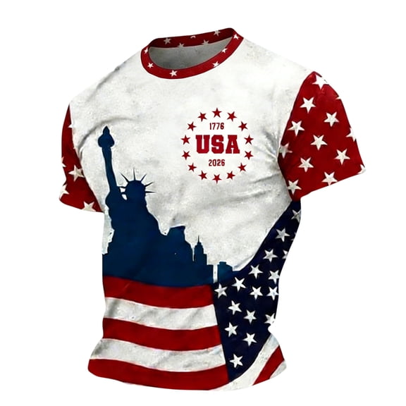 Trgacdwlo S-4XL 250th Anniversary Shirts 1776-2026 Flag Print Short Sleeve Mens Big and Tall Shirts Independence Day Red White and Blue Mens 4th of July Shirt Red M