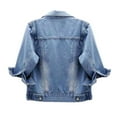 thumbnail image 3 of YDFCWXW Womens 3/4 Sleeve Short Denim Jacket Lapel Button Down Cropped Trucker Jean Jackets Coats (Light Blue, XXL), 3 of 8