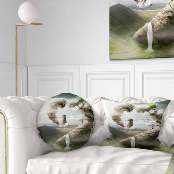 Designart Magical Bridge to Lighthouse - Landscape Photo Throw Pillow - 12x20