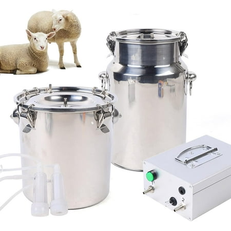 CNCEST Electric Dual Head Goat Milking Machine Portable Pulsation Milking Machine Piston Vacuum Pump Stainless Steel Milking Equipment 5L/1.32Gal