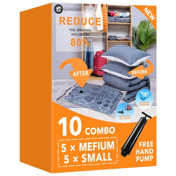 Bolsas de almacenamiento al vacío GONGSHI (5 bolsas medianas, 5 pequeñas) con bomba
