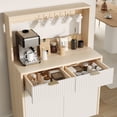 thumbnail image 4 of Modern Fluted Sideboard Buffet Cabinet with 2 Drawers & Adjustable Shelves – Wood Console Table for Dining Room, Kitchen – Shallow Ivory / Wood Color + White Drawer Surface, 4 of 8