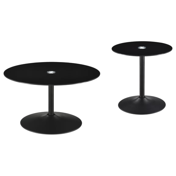Ganso 2-piece Round Glass Top Coffee and End Table Set Black