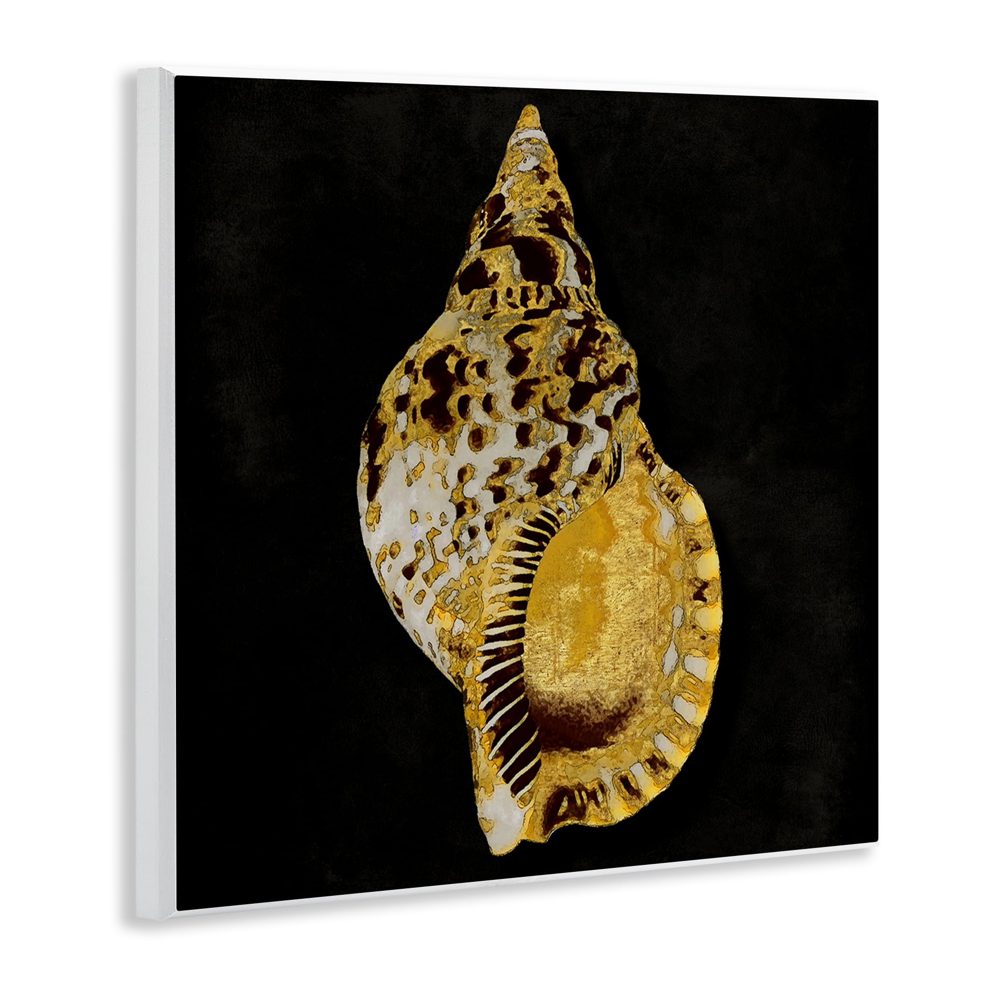 Stupell Industries Gold Conch on Black Nautical & Beach Painting Unframed Art Print Wall Art, 12 x 12