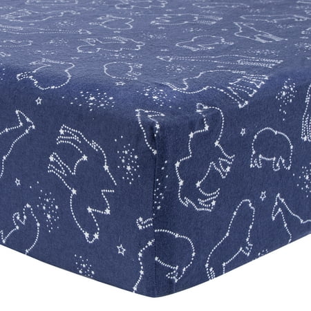 UPC: 0846216064951 | Trend Lab Starry Safari Blue Deluxe 100% Cotton Flannel Fitted Crib Sheet- Infant Fully Elasticized