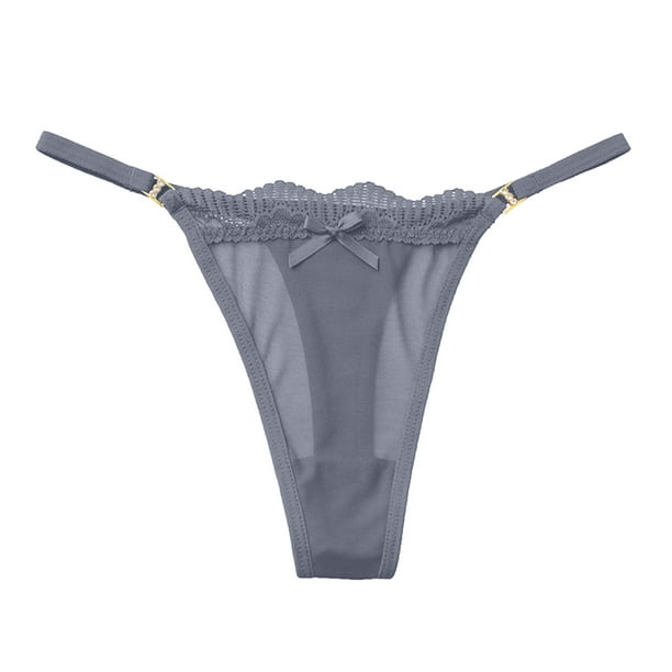 Aayomet String Thongs for Women Mesh Full Sheer Lace Seamless Thong Panties  (Gray, S) 