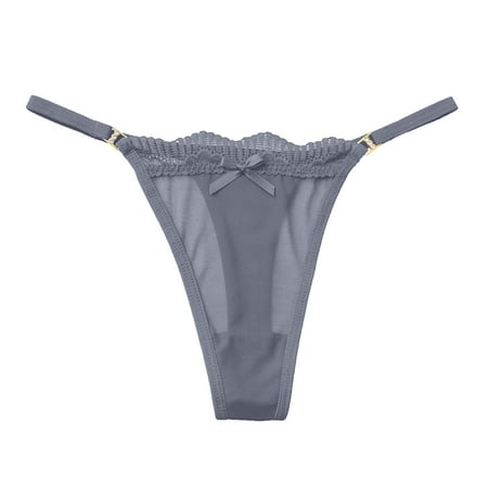 kpoplk Sexy Panties for Women Lace Cheeky Underwear String Bikini Panty Ladies High Cut Hipster M Grey