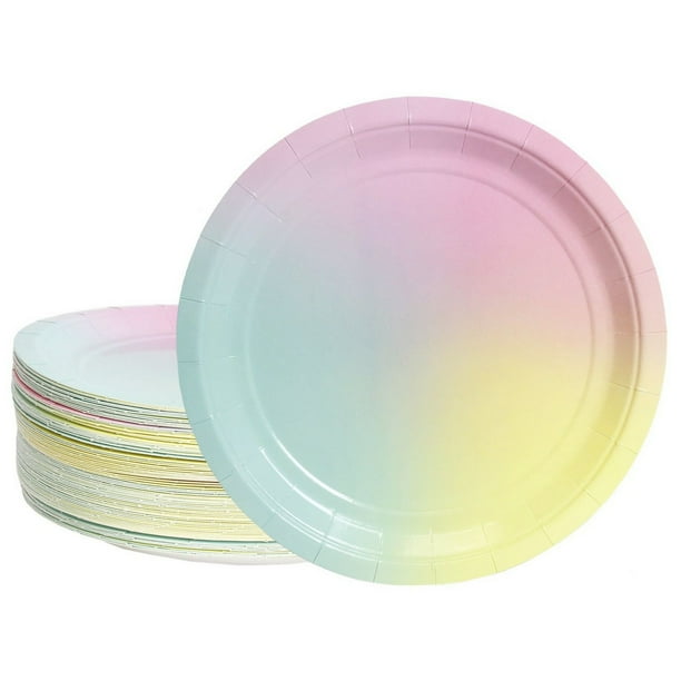Disposable Plates 80Count Paper Plates, Ombre Party Supplies for Appetizer, Lunch, Dinner
