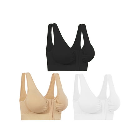 Miracle Bamboo (3 Pack) Deluxe Bras Front Closure Comfortable High Impact Compression Fit Post Surgery Bras, Mastectomy and (Best Post Surgical Bra)