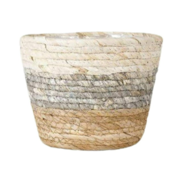 koolsoo Flower Pot Cover Straw Handmade Woven with Waterproof Liner Plant Pot Holder XS