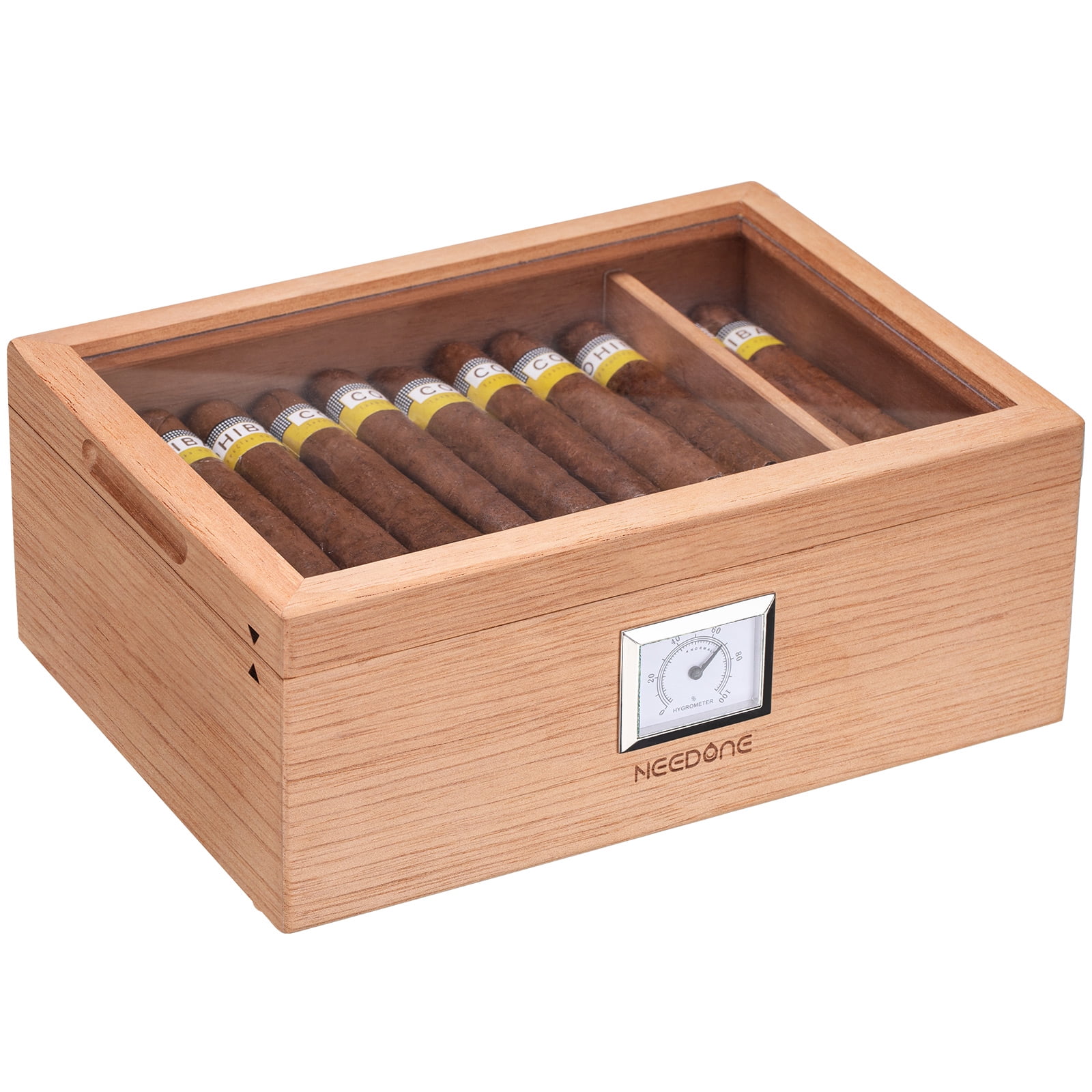 NEEDONE Desktop Cigar Humidor,Pure Spanish Cedar Wood Cigar Box Case