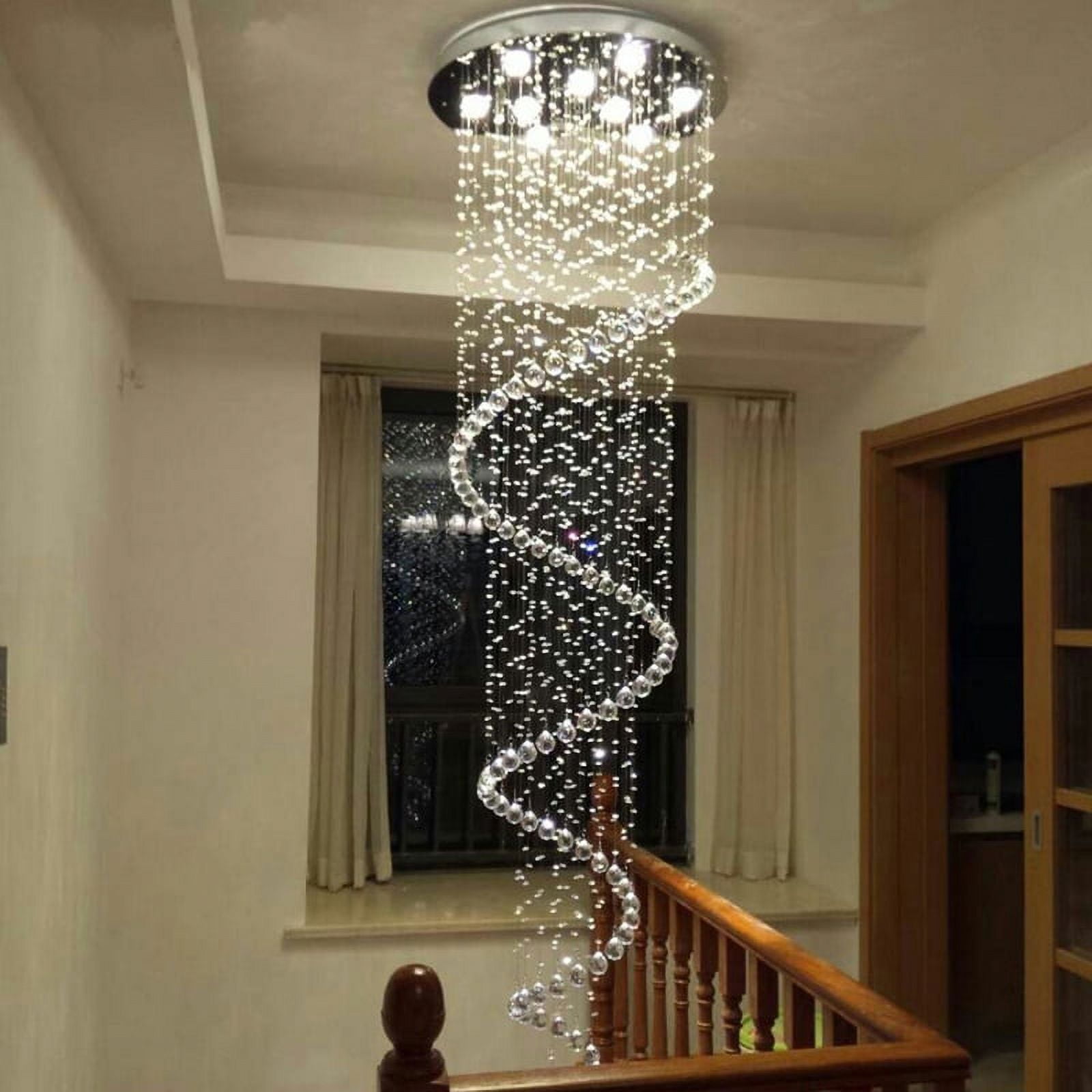 SEFINN FOUR Modern Spiral Design Crystal High Ceiling Pendant Light Chandelier for Living Room Hotel Stairs Foyer Entryway H87"