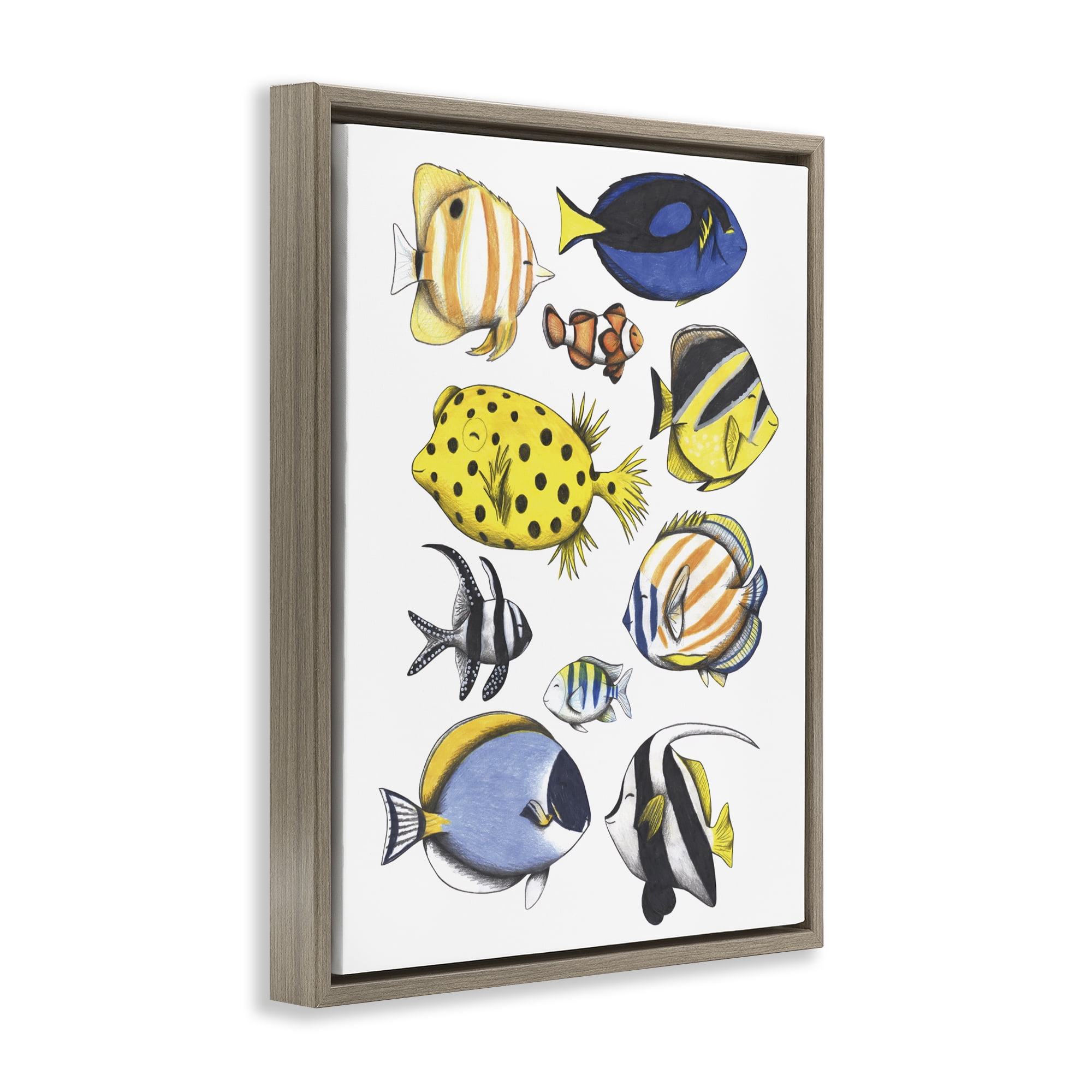 Stupell Industries Aquatic Fishes Collection Brown Framed Floater Canvas Wall Art, design by Cecilia Battaini