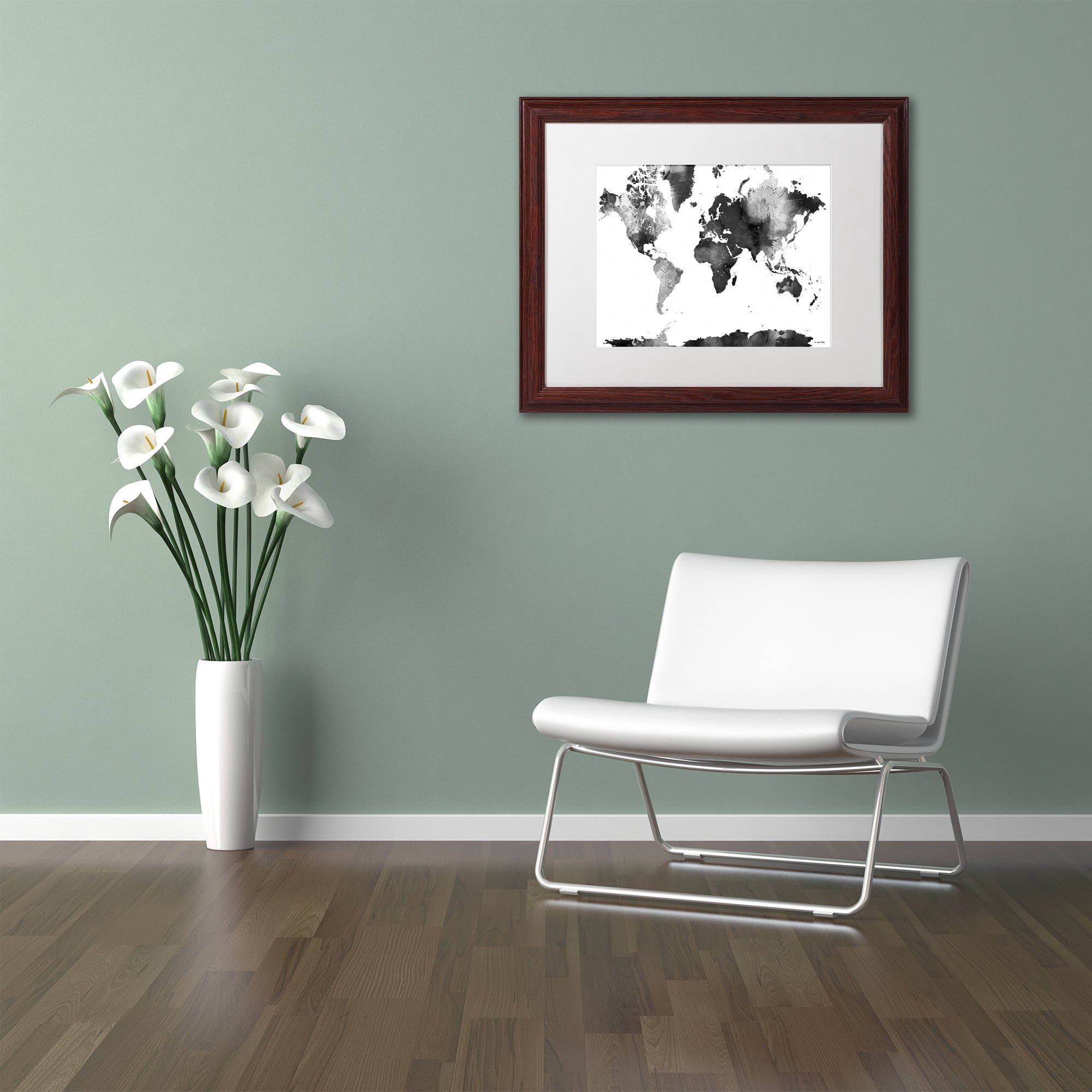 Trademark Fine Art "World Map BG-1" Canvas Art by Marlene Watson, White Matte, Wood Frame