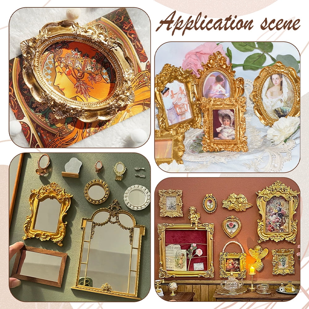 70Pcs 9 Styles Resin Mini Frame Multi-Shape Vintage Home Decor Frames for Jewelry Photography Wall Decor Accessories