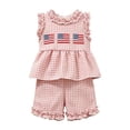 thumbnail image 3 of EliteGoogv Kids Two Pieces Outfit Sets Sleeveless Patriotic Plaid Print Vest Top Ruffle Shorts 4th of July Casual Playwear Toddler Girls 250th Independence Day Outfit,12-18 Months, 3 of 8